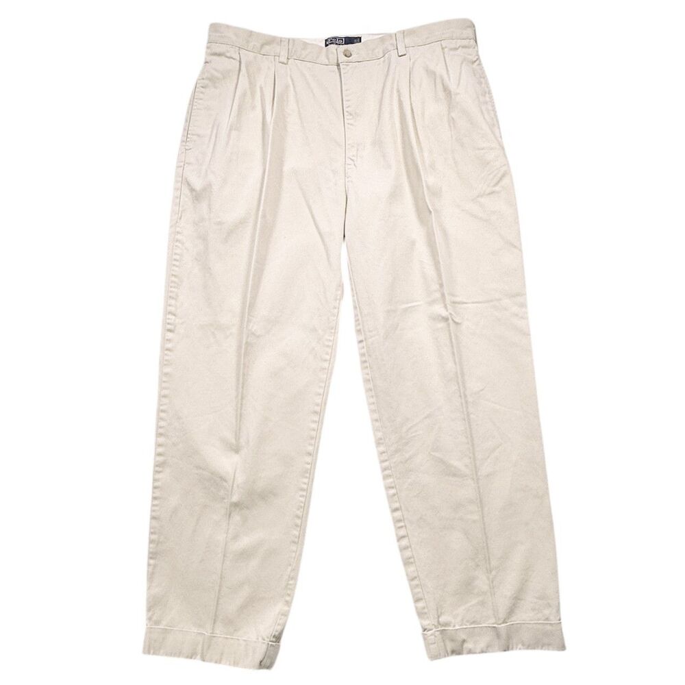 Polo Ralph Lauren Hammond Pants Mens 37x30 Khaki Pleated Cuffed Cotton